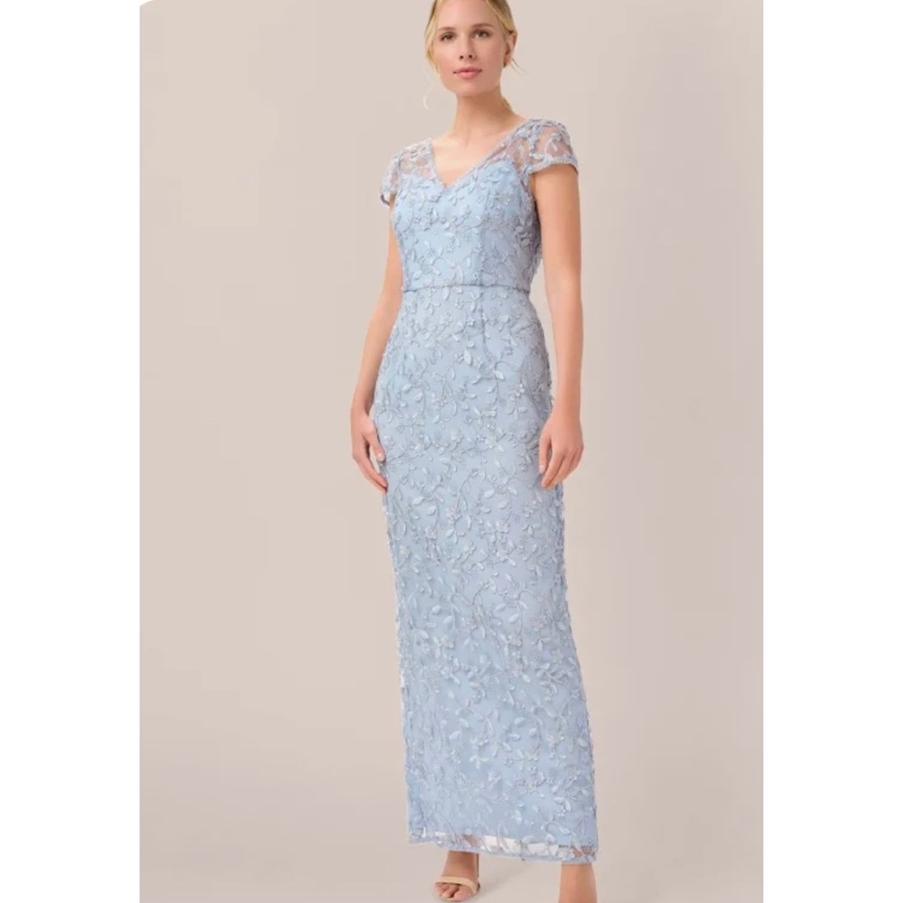 Adrianna Papell Floral Embroidered Sheath Formal Evening Dress